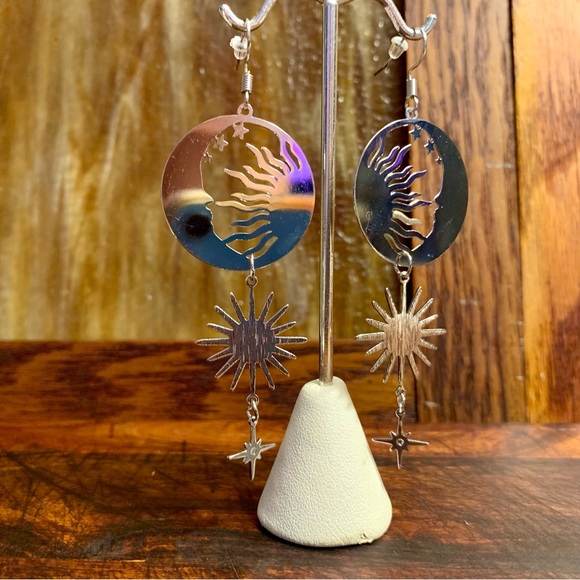 The Moon The Sun and the Stars Boho Dangler Earrings - Picture 3 of 6